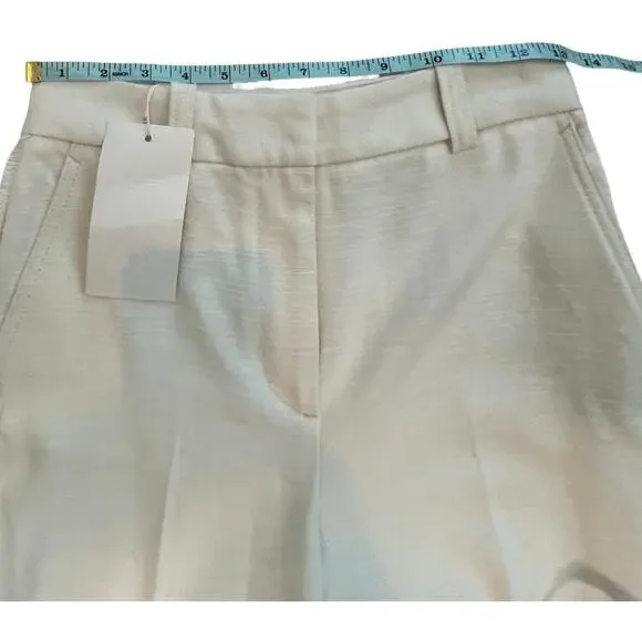 Zara Fringe Trim Wide-Leg Pockets Belt loops Pants Cotton Blend Off-White XS - Picture 5 of 12